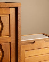 Guillerme et Chambron Oak Bar Cabinet with Travertine Top, France, 1970s - Lone Fox