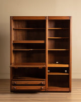 Guillerme et Chambron Oak Bookcase Desk Combination, France, 1970s - Lone Fox