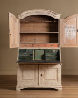 Gustavian Washed Pine Fall Front Secretary, Sweden, Dated 1842 - Lone Fox