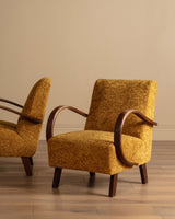 Halabala Bentwood Lounge Chair in Marigold Shearling, 1940's (2 Available) - Lone Fox