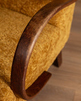Halabala Bentwood Lounge Chair in Marigold Shearling, 1940's (2 Available) - Lone Fox