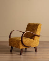 Halabala Bentwood Lounge Chair in Marigold Shearling, 1940's (2 Available) - Lone Fox
