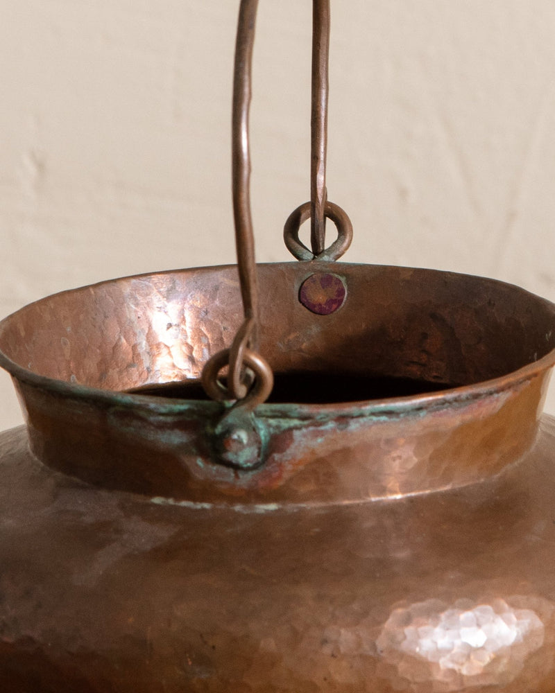 Hammered Brass Pot w/ Handle, Early 20th Century - Lone Fox