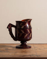 Hand Carved Dark Wood Etched Floral Pitcher - Lone Fox