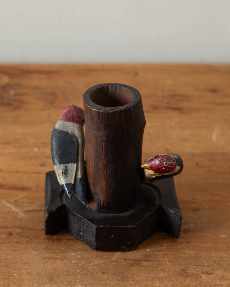 Hand Carved Folk Art Wood Pecker Candle Holder, 1930's - Lone Fox