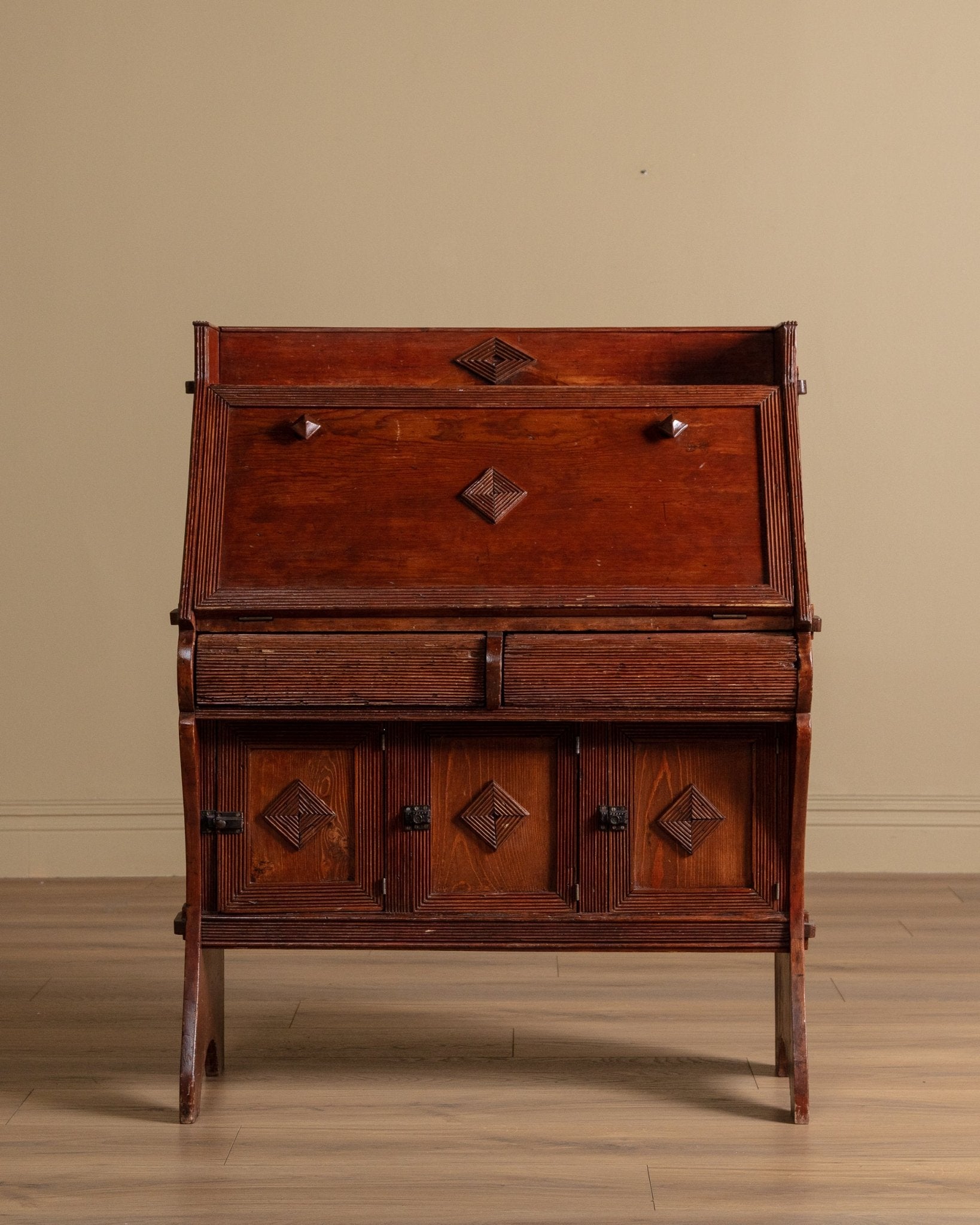 Hand Carved Victorian Secretary Desk w/ Reeded Details - Lone Fox