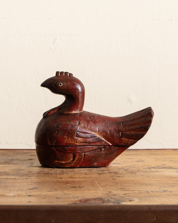 Hand Carved Wood Duck Box w/ Painted Details - Lone Fox