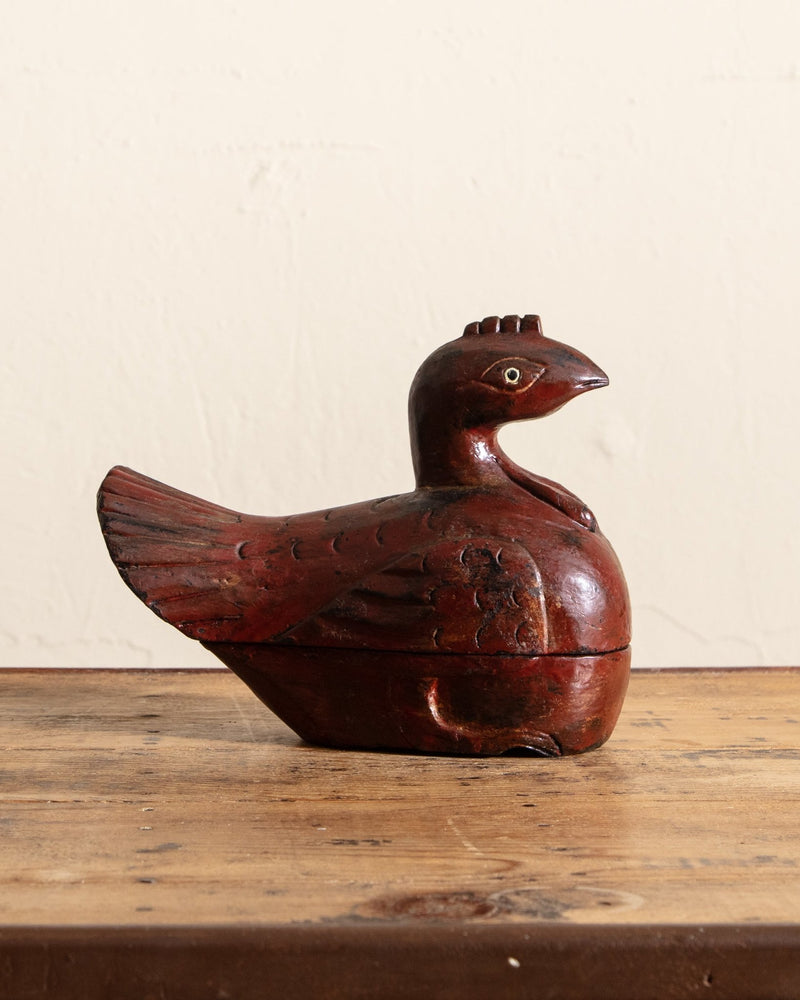 Hand Carved Wood Duck Box w/ Painted Details - Lone Fox