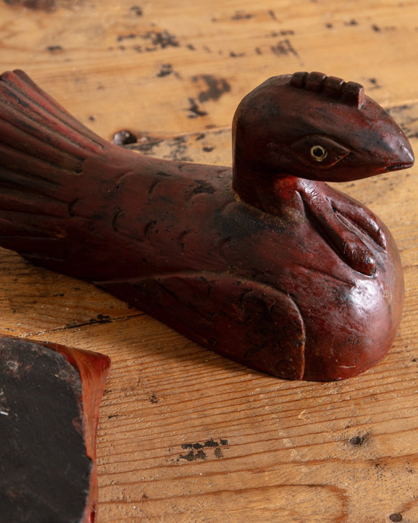 Hand Carved Wood Duck Box w/ Painted Details - Lone Fox