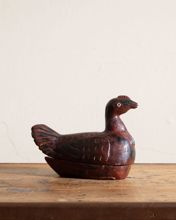 Hand Carved Wood Duck Box w/ Painted Details - Lone Fox