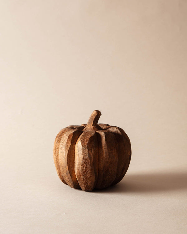 Hand Carved Wood Pumpkin - Lone Fox