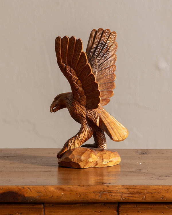 Hand Carved Wooden Eagle Sculpture - Lone Fox