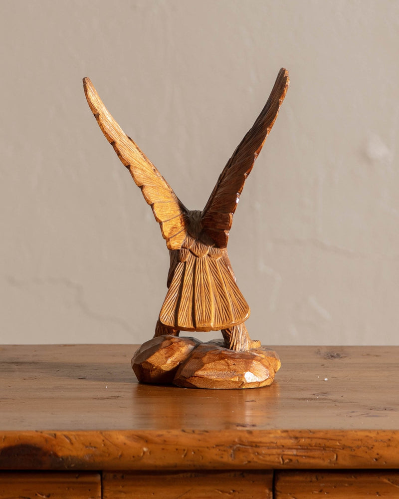 Hand Carved Wooden Eagle Sculpture - Lone Fox