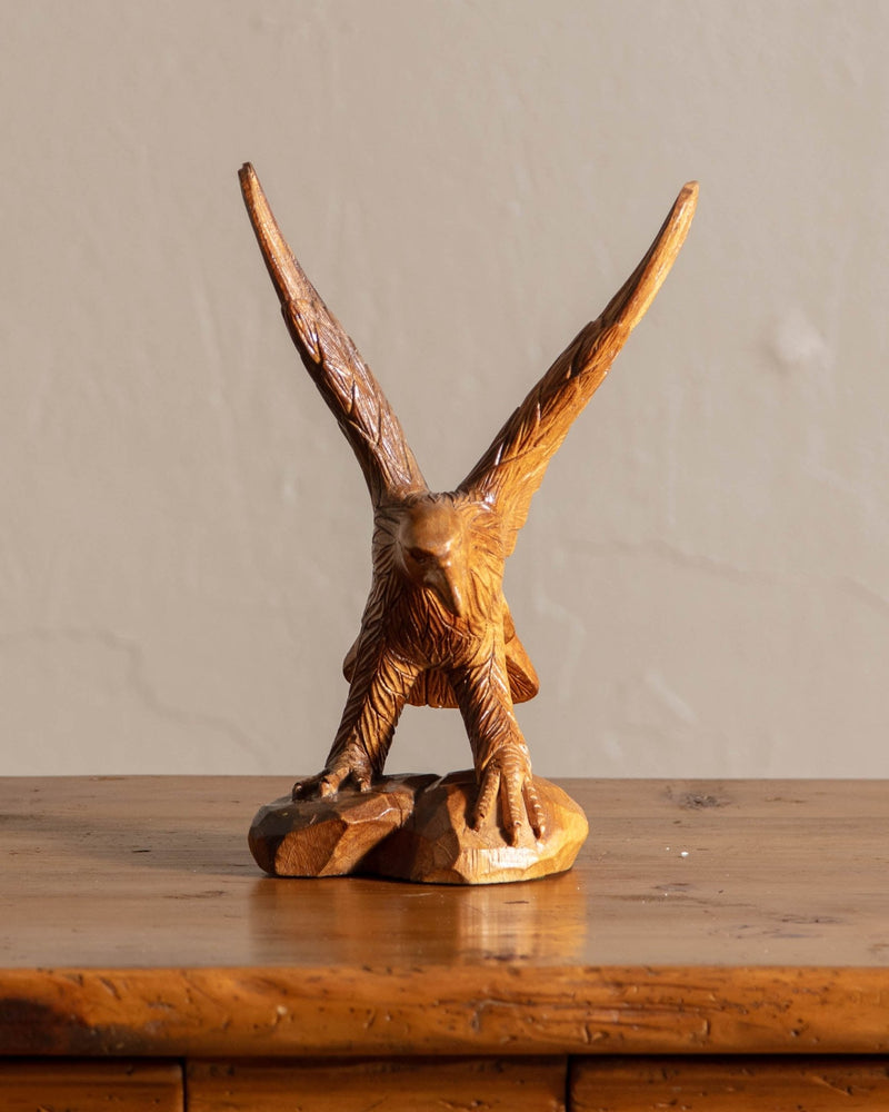 Hand Carved Wooden Eagle Sculpture - Lone Fox