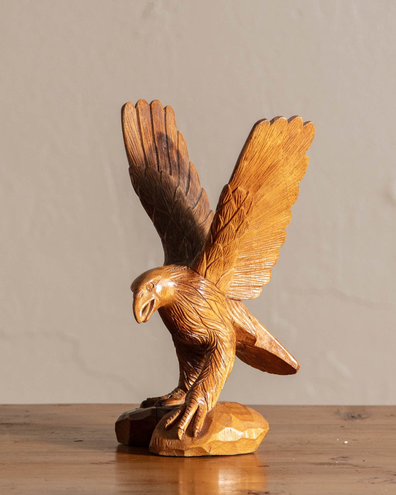 Hand Carved Wooden Eagle Sculpture - Lone Fox