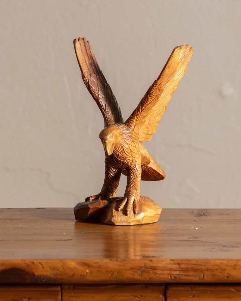 Hand Carved Wooden Eagle Sculpture - Lone Fox