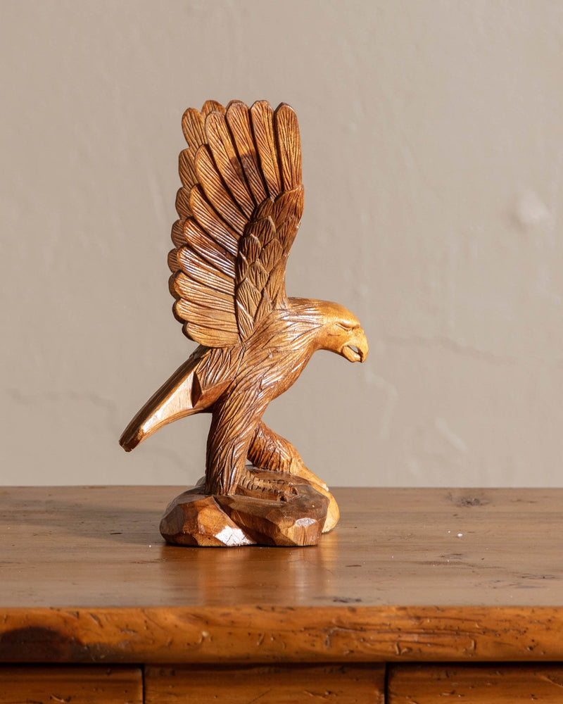 Hand Carved Wooden Eagle Sculpture - Lone Fox