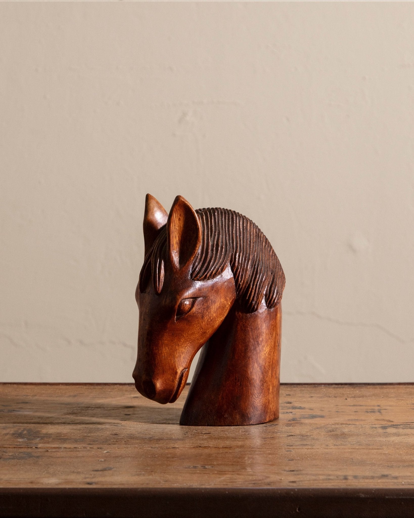 Hand Carved Wooden Horse Head, 1970's - Lone Fox