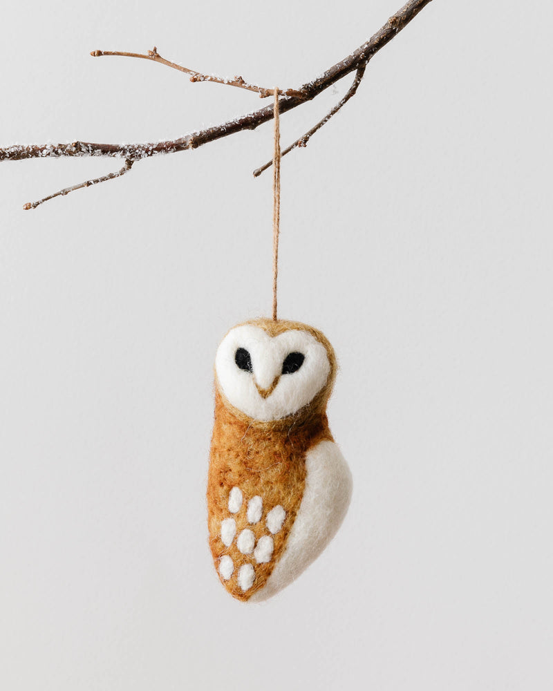 Hand Felted Barn Owl Ornament - Lone Fox