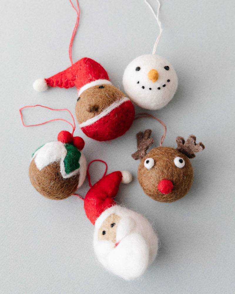 Hand Felted Christmas Character Baubles - Lone Fox