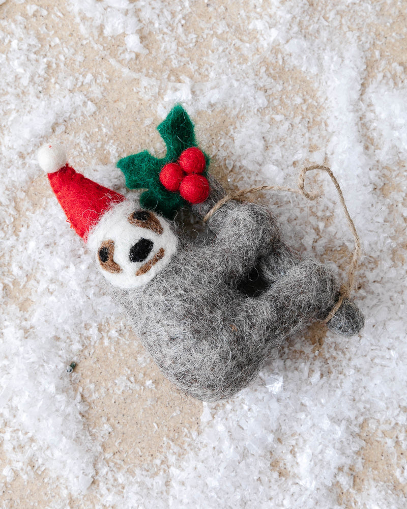 Hand Felted Christmas Sloth Ornament - Lone Fox