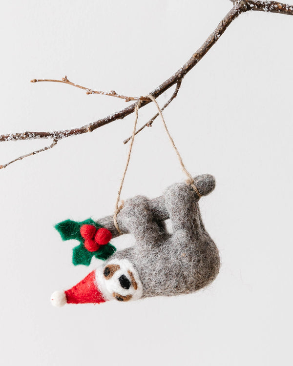 Hand Felted Christmas Sloth Ornament - Lone Fox