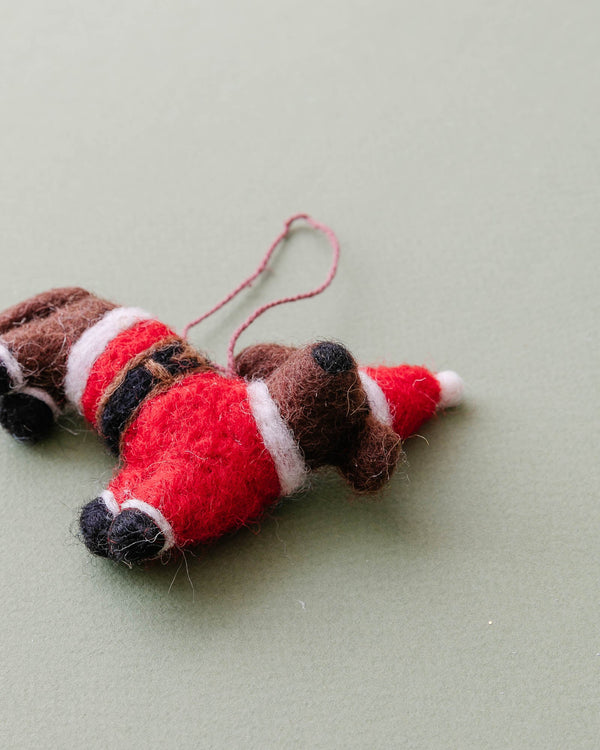 Hand Felted Festive Dog Ornament - Lone Fox