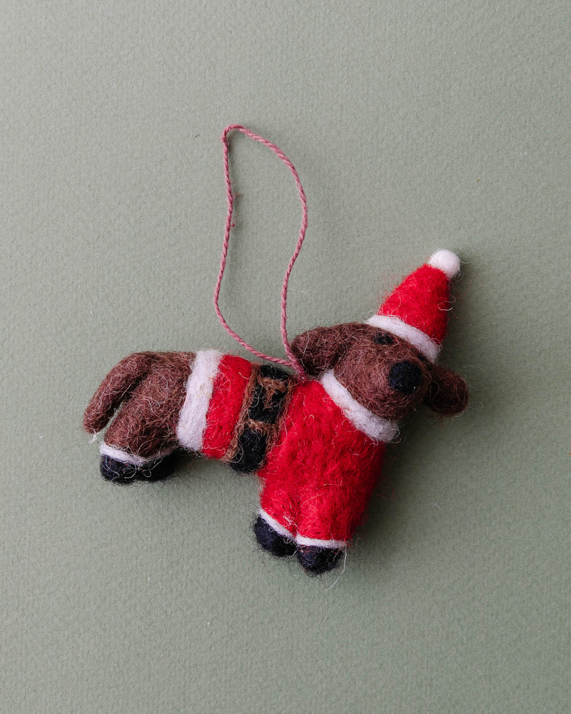 Hand Felted Festive Dog Ornament - Lone Fox