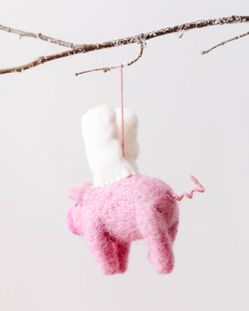 Hand Felted Flying Pig Ornament - Lone Fox