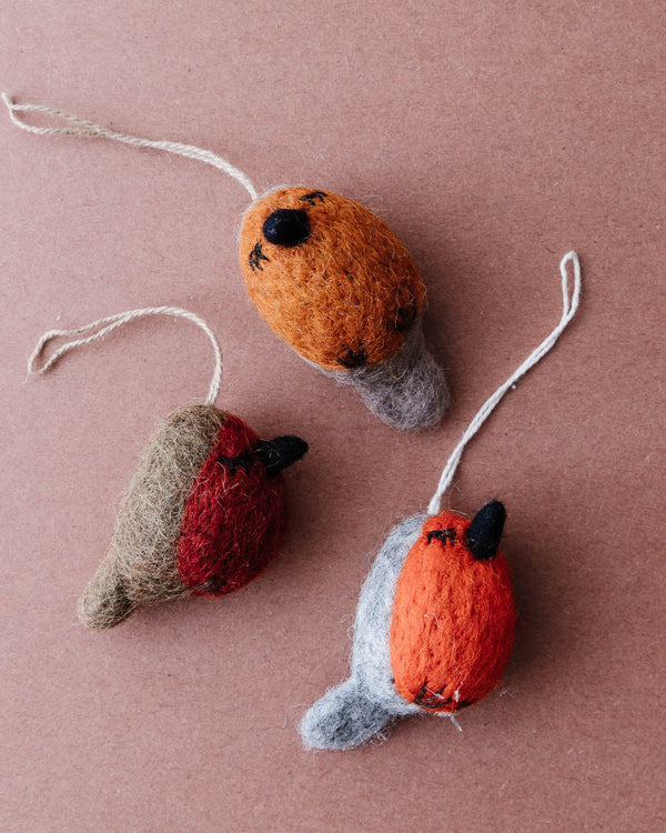 Hand Felted Winter Robin Ornaments (Set of 3) - Lone Fox