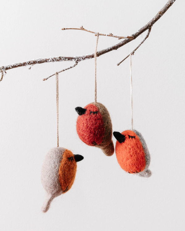 Hand Felted Winter Robin Ornaments (Set of 3) - Lone Fox