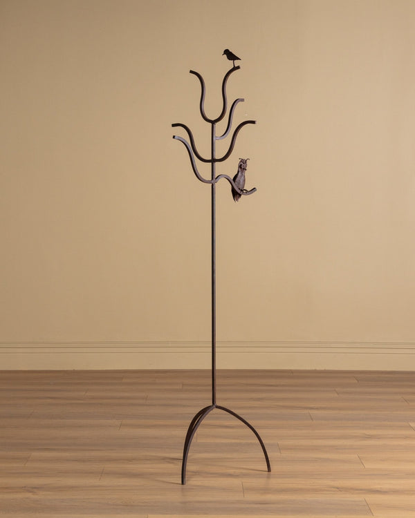 Hand Forged Metal Coat Tree w/ Torch Cut Birds, 1970's - Lone Fox