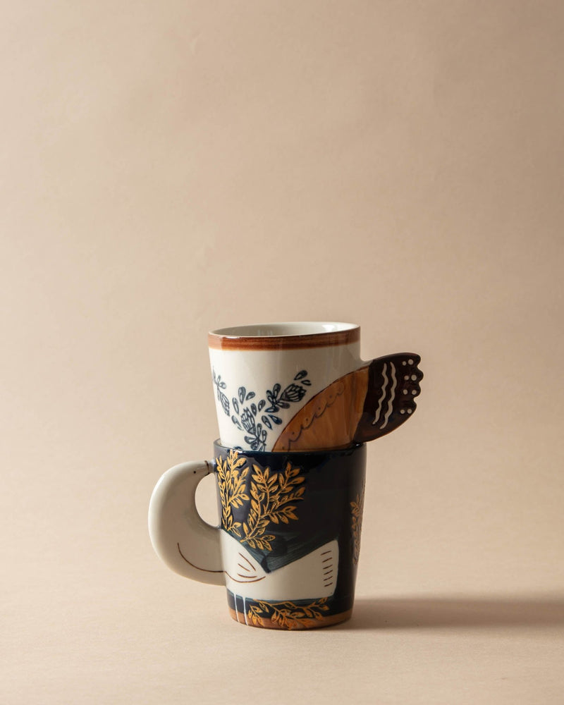 Hand - Painted Birdie Stoneware Mug - Lone Fox