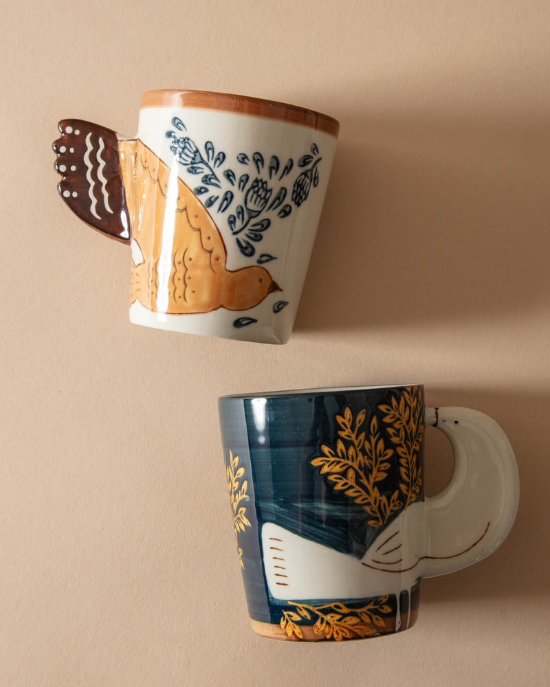 Hand - Painted Birdie Stoneware Mug - Lone Fox