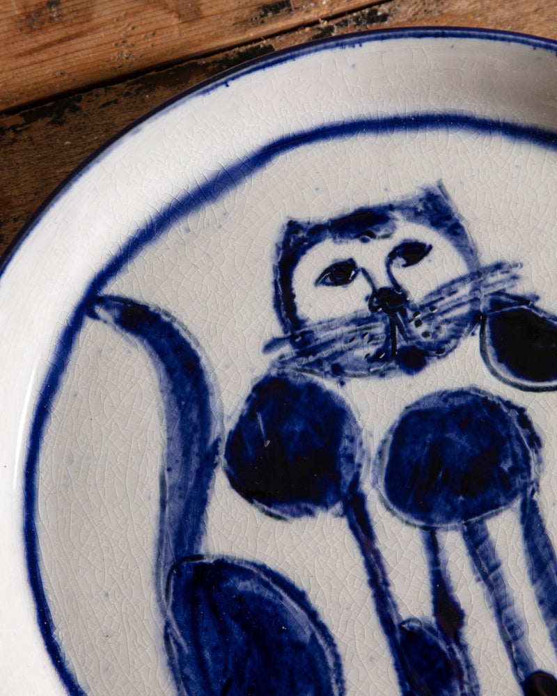 Hand Painted Cat Studio Pottery Plate, Signed - Lone Fox