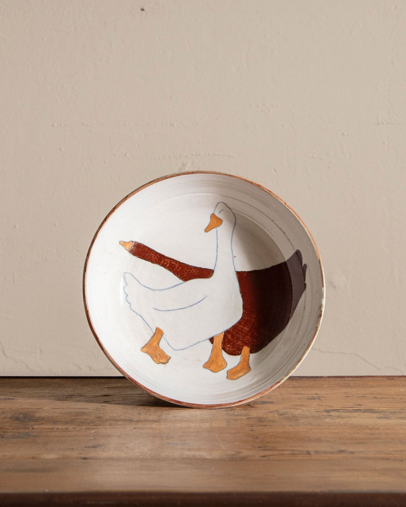 Hand Painted Ducks Studio Serving Bowl, Signed - Lone Fox