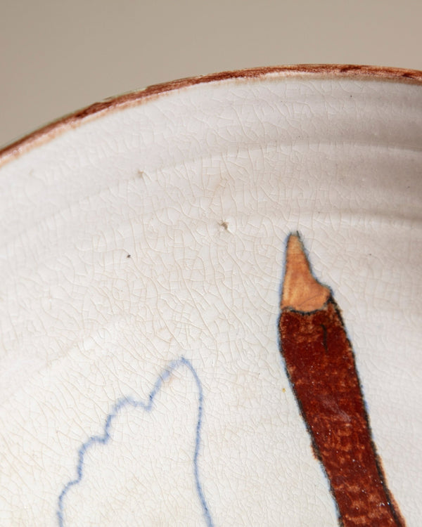 Hand Painted Ducks Studio Serving Bowl, Signed - Lone Fox