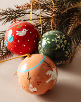 Hand - Painted Folk Paper Mache Ornaments - Lone Fox