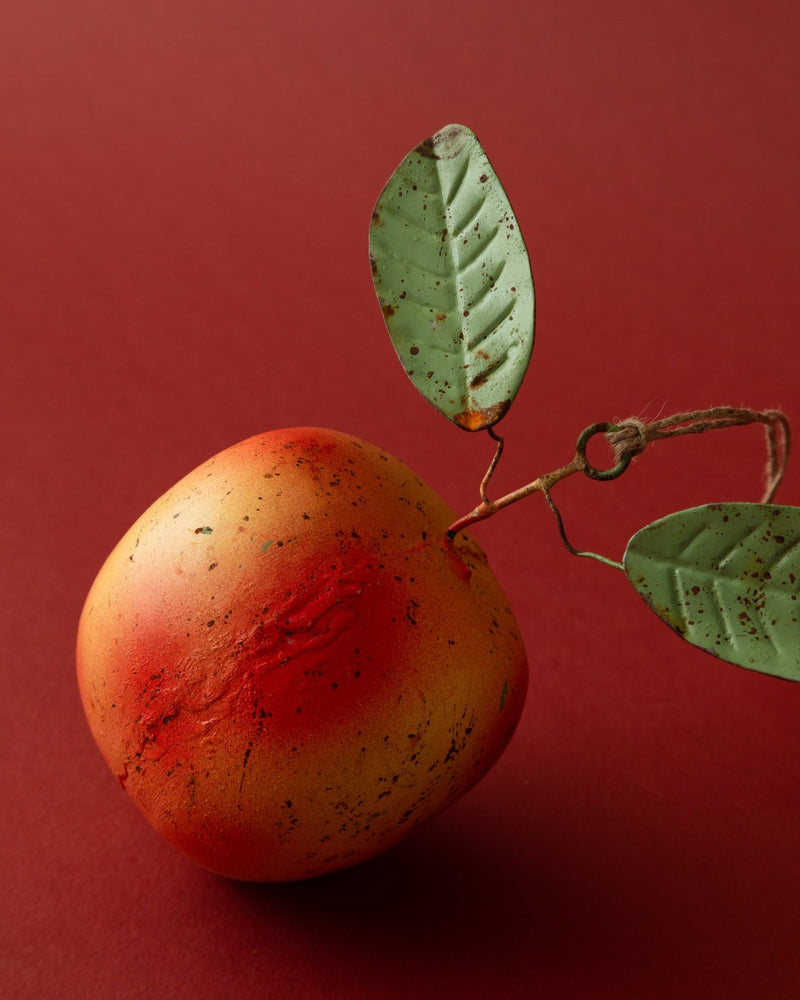 Hand - Painted Metal Toleware Apple Ornament - Lone Fox