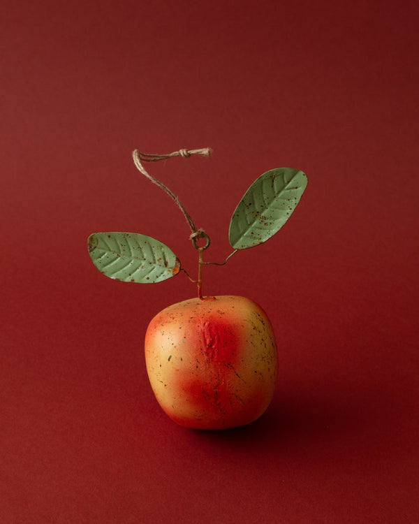 Hand - Painted Metal Toleware Apple Ornament - Lone Fox