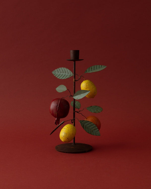 Hand - Painted Metal Toleware Fruit Taper Holder - Lone Fox