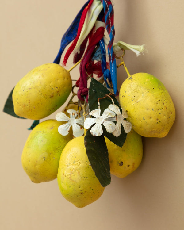Hand - Painted Metal Toleware Lemon Bunch Ornament - Lone Fox