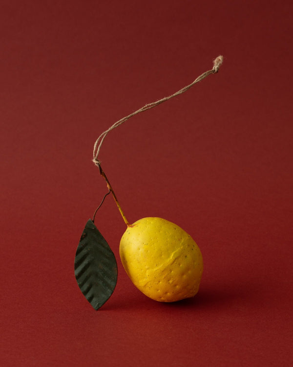 Hand - Painted Metal Toleware Lemon Ornament - Lone Fox