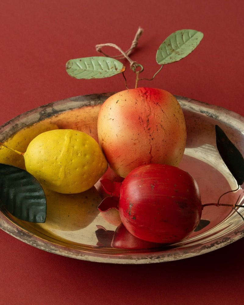 Hand - Painted Metal Toleware Pomegranate Ornament - Lone Fox