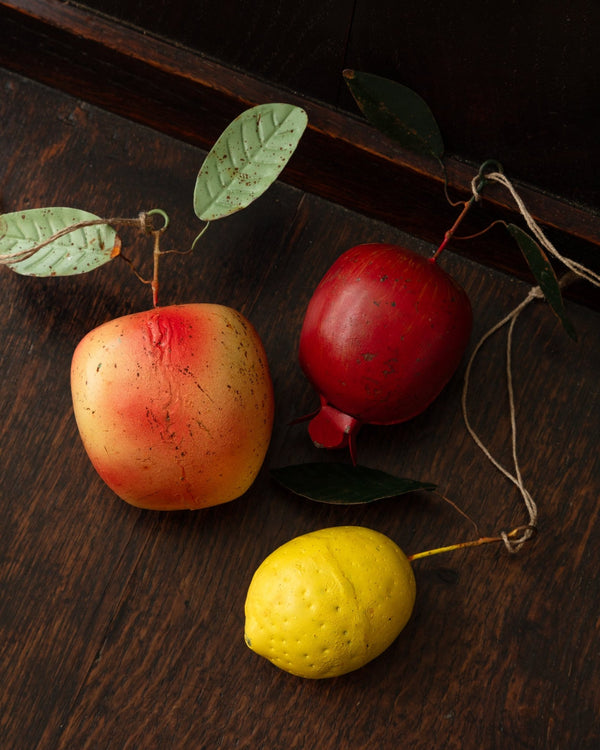 Hand - Painted Metal Toleware Pomegranate Ornament - Lone Fox