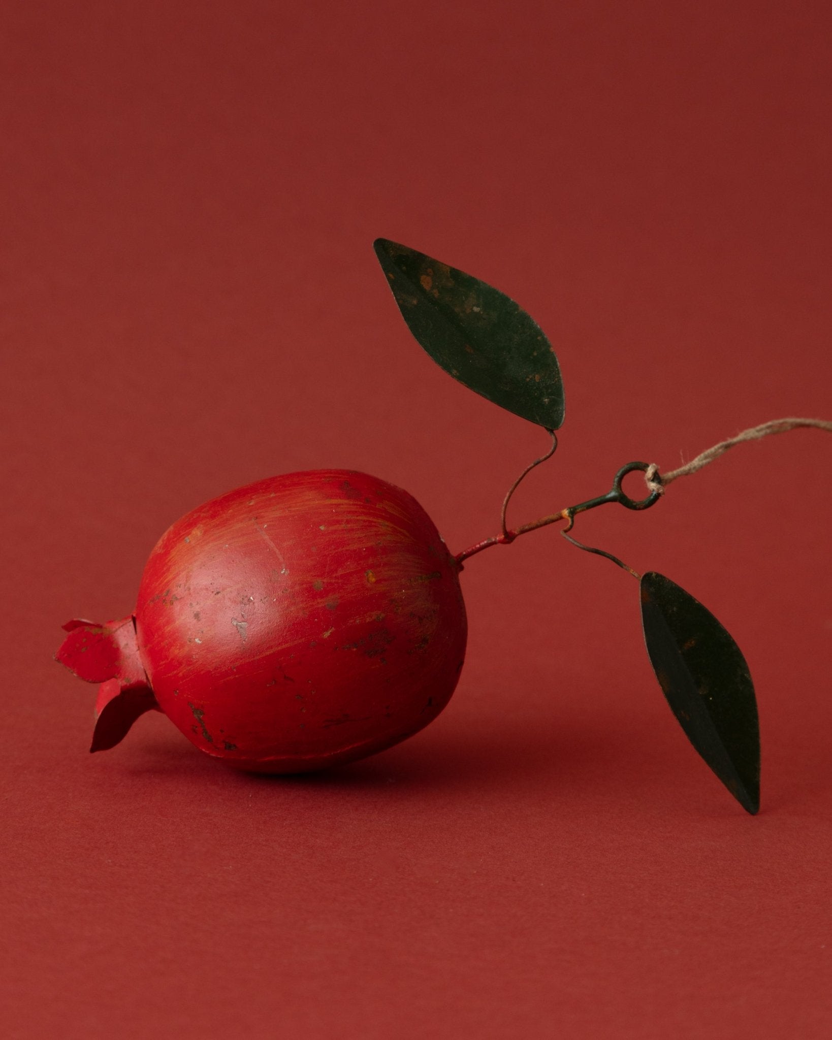 Hand - Painted Metal Toleware Pomegranate Ornament - Lone Fox