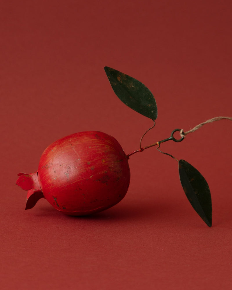 Hand - Painted Metal Toleware Pomegranate Ornament - Lone Fox