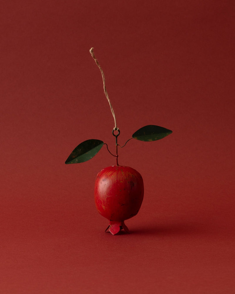 Hand - Painted Metal Toleware Pomegranate Ornament - Lone Fox