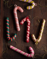 Hand Painted Paper Mache Candy Cane Ornaments (Set of 6) - Lone Fox