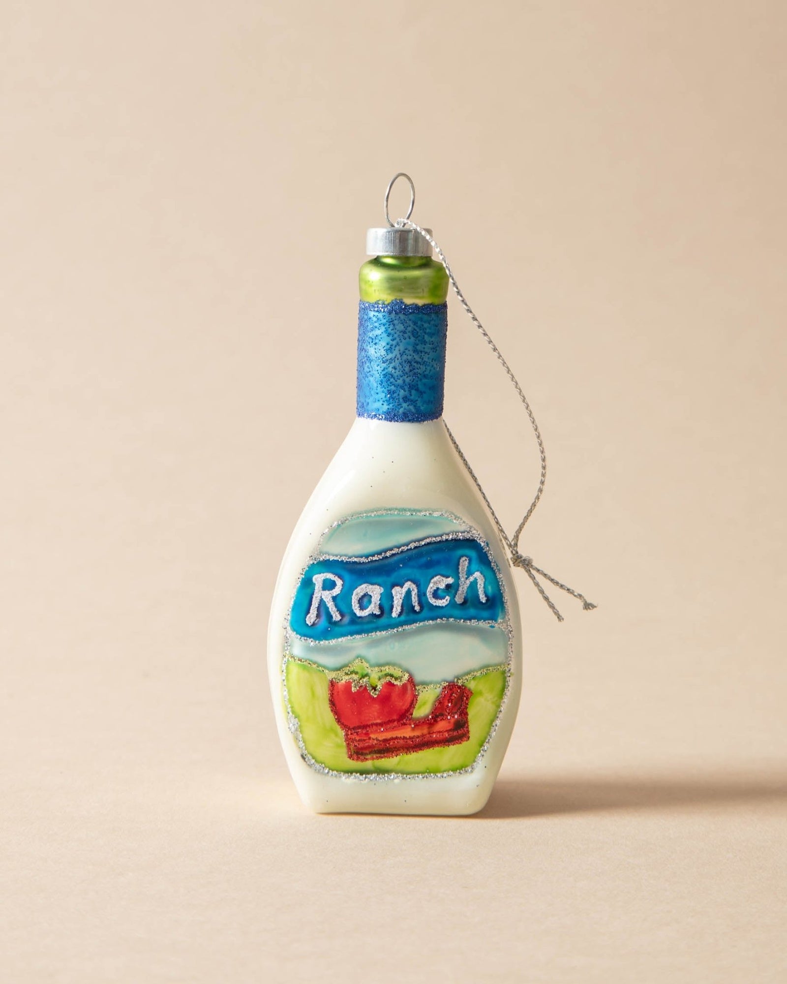 Hand Painted Glass Ranch Dressing Bottle Ornament